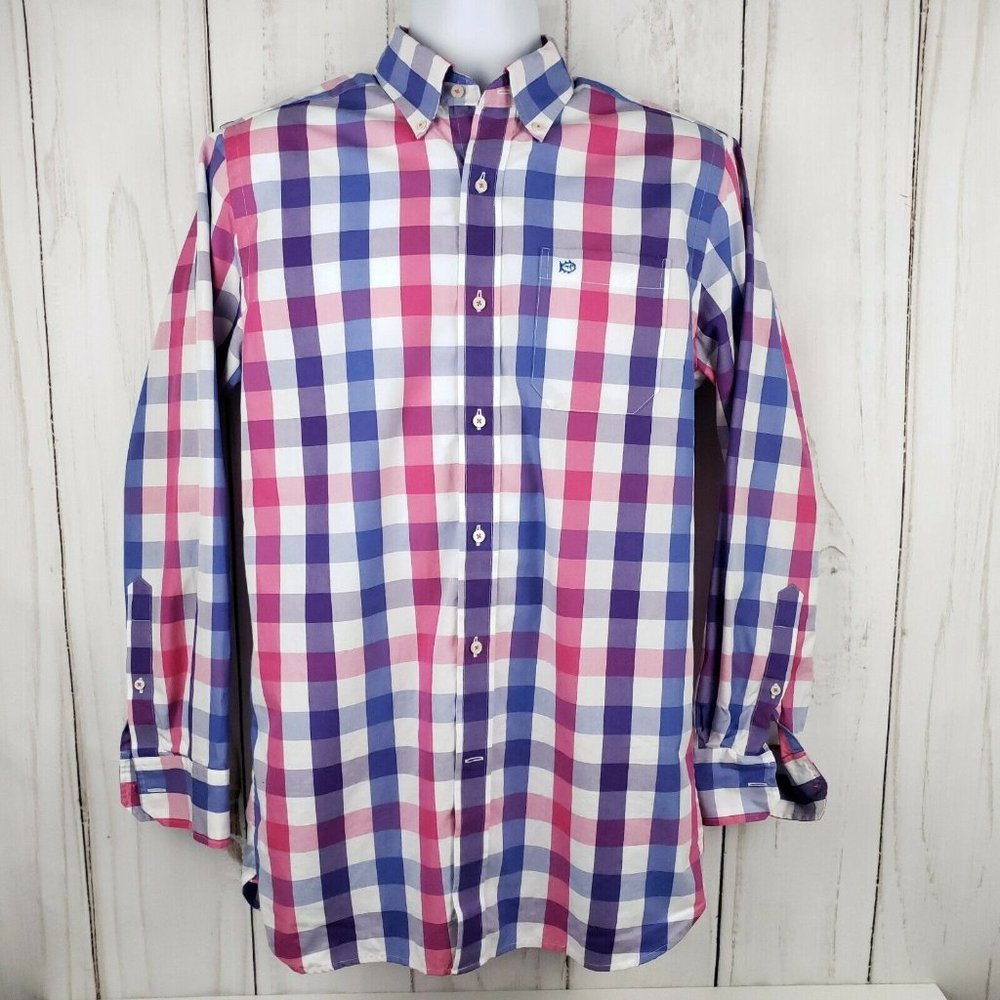Southern Tide Mens Small Classic Fit Button Down Shirt Long Sleeve Plaid Pink